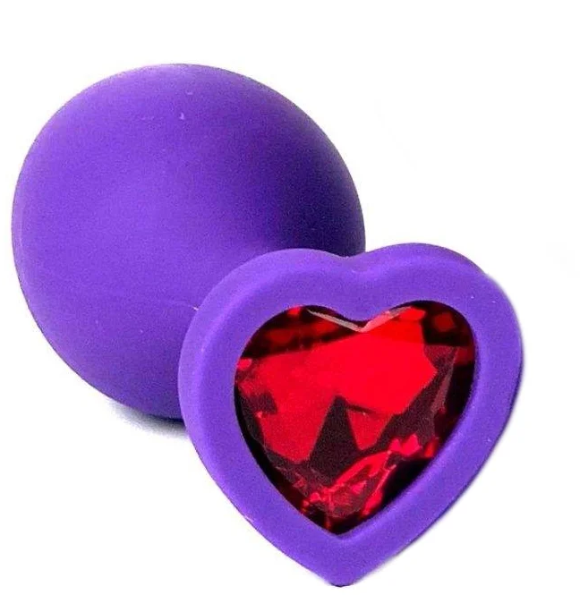 ВТУЛКА АНАЛЬНАЯ, L 95 мм D 42 мм, фиолетовое-сердце, цвет кристалла красный, силикон