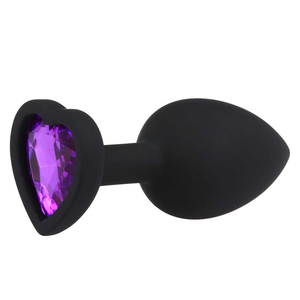 ВТУЛКА АНАЛЬНАЯ, L 95 мм D 42 мм, черное-сердце, цвет кристалла фиолетовый, силикон