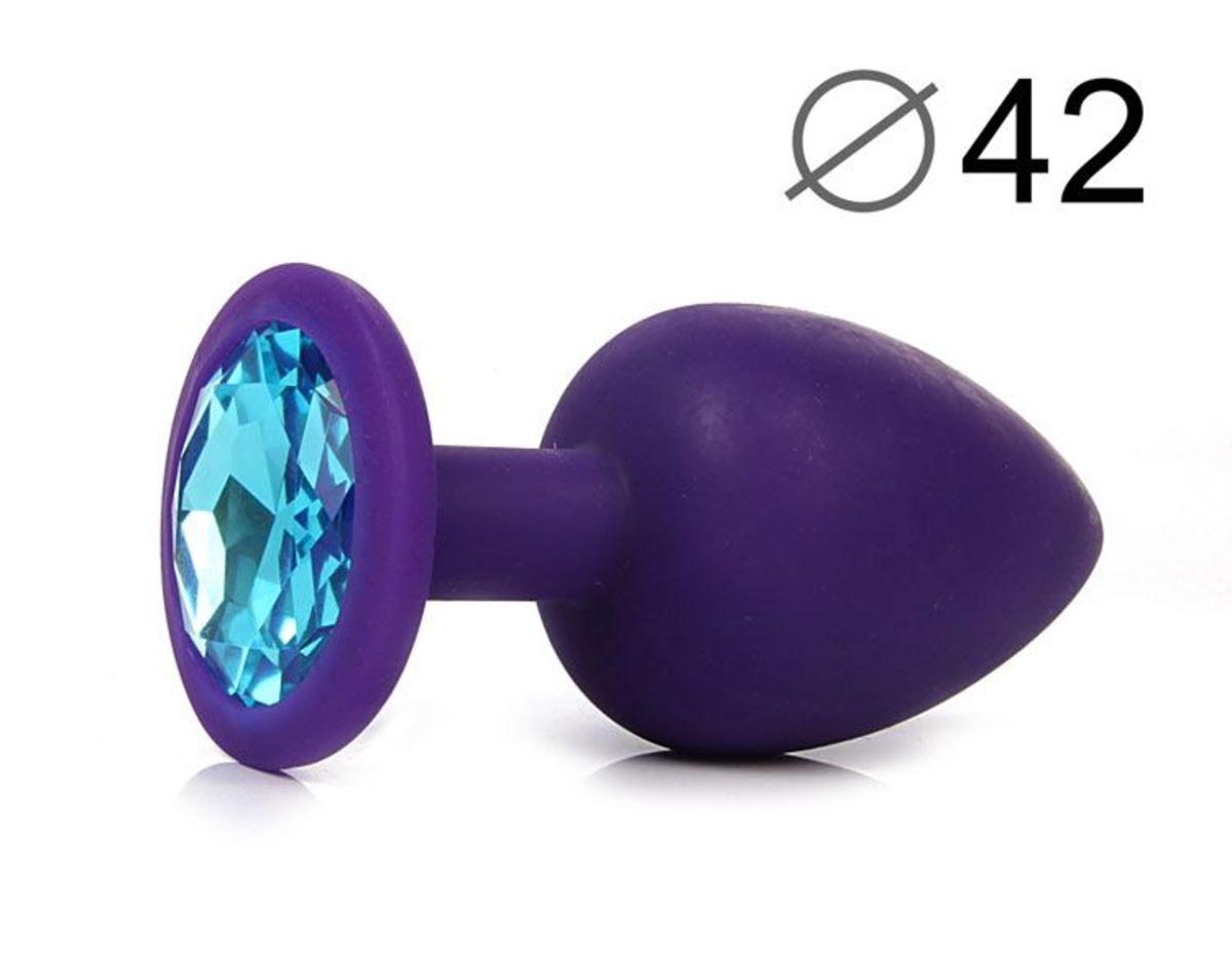 ВТУЛКА АНАЛЬНАЯ, L 95 мм D 42 мм, фиолетовое, цвет кристалла берюзовый, силикон